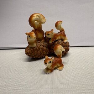 Vintage Squirrels on Pinecone 2 Piece Set Bone China - Japan 2” Figurines Decor